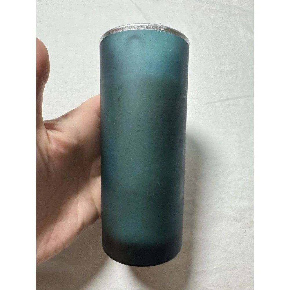 Pier 1 Cozy Winter Morning Pillar Candle Blue Glass Gem Holiday AB1907 6oz